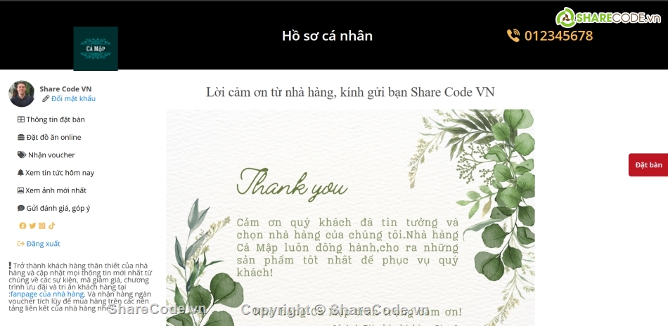 source code,quản lí nhà hàng,web nhà hàng,web php,Sharecode